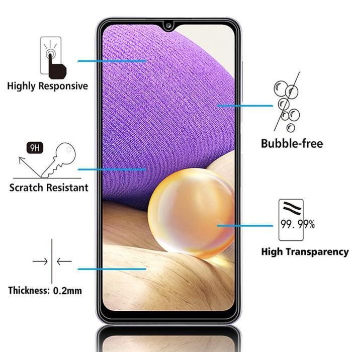 Film de protection - VCOMP - Pack de 2 - Verre Trempé - Compatible Samsung Galaxy A32 5G - Résistant aux rayures