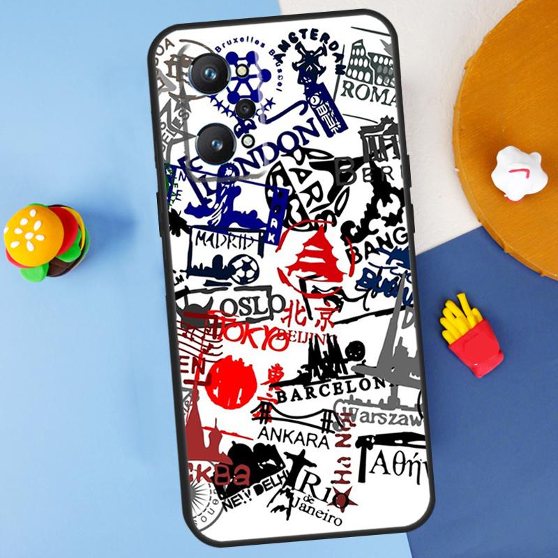 Passport Travel Stamps For Realme GT 6 6T 5 GT7 Pro C61 C75 C55 C51 C21Y C25S C67 C53 13 12 10 11 14 Pro Plus Case