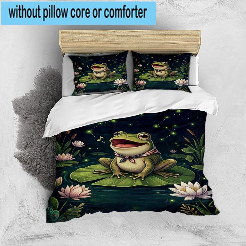 Frog In Top Hat Serenade 3pcs Bedding,Including 1pc Duvet Cover And 2pcs Pillowcases Perfect for Christmas,Ideal for Bedroom, Dormitory