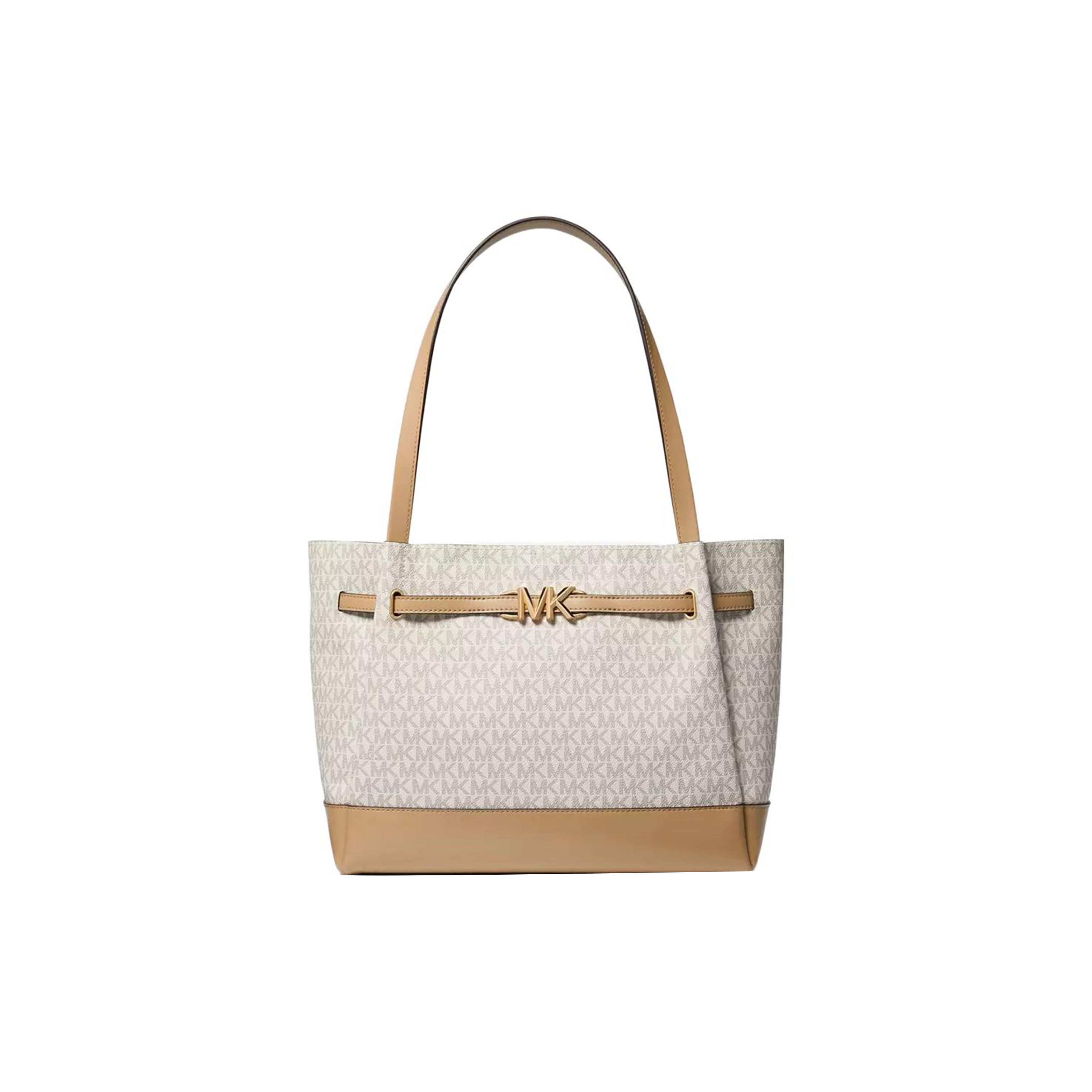 Michael Kors MK Reed Logo Classic Monogram Tote Bag Women tote Gold Beige 35S3G6RT3B-CAMEL-MULTI Basic Set (Bag+Dust Bag)