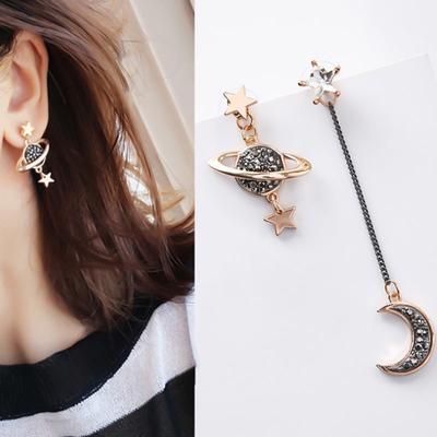 Neues Design Asymmetrische Ohrringe für Frauen Trendy Bijoux Strass Mond Sterne Planeten Pendientes