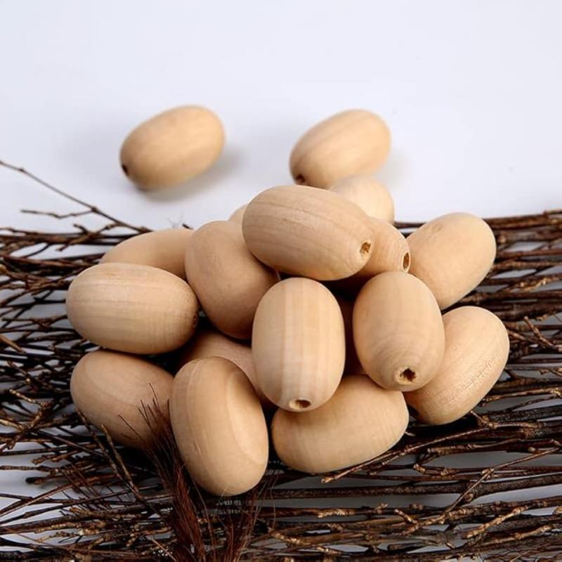10pcs 30*20mm Egg Shaped Wooden Beads Easter Wood Beads Farmhouse Rustic Beads Loose Spacer Beads for Craft Decoration