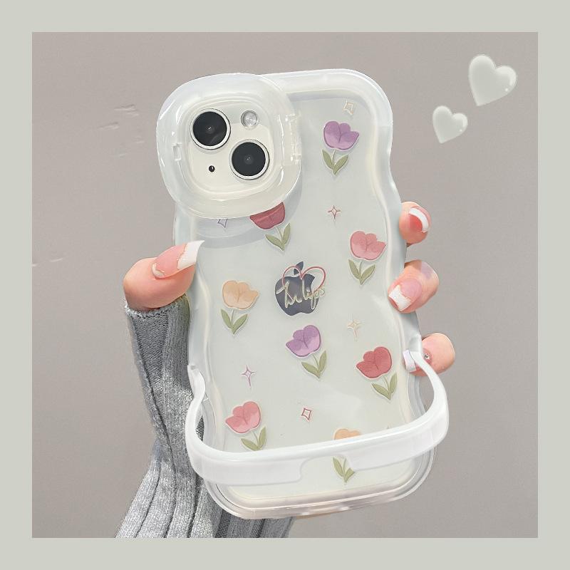 Colorful Tulips Suitable for Apple 16pro Mobile Phone Case 15 Full Cover Anti-fall 14 Invisible Double Bracket 13 Silicone Xr