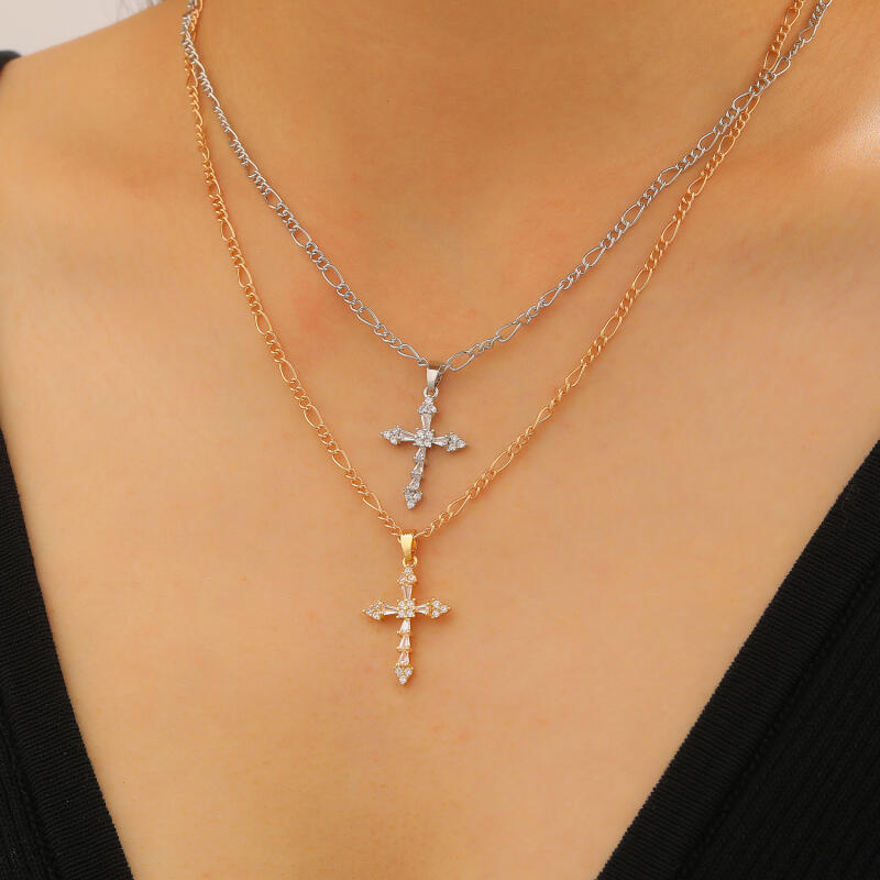 Shiny Cross Charm Crystal Pendant Necklaces for Women Men Fashion Silver Color Fine Chains Necklaces Birthday Gifts Jewelry