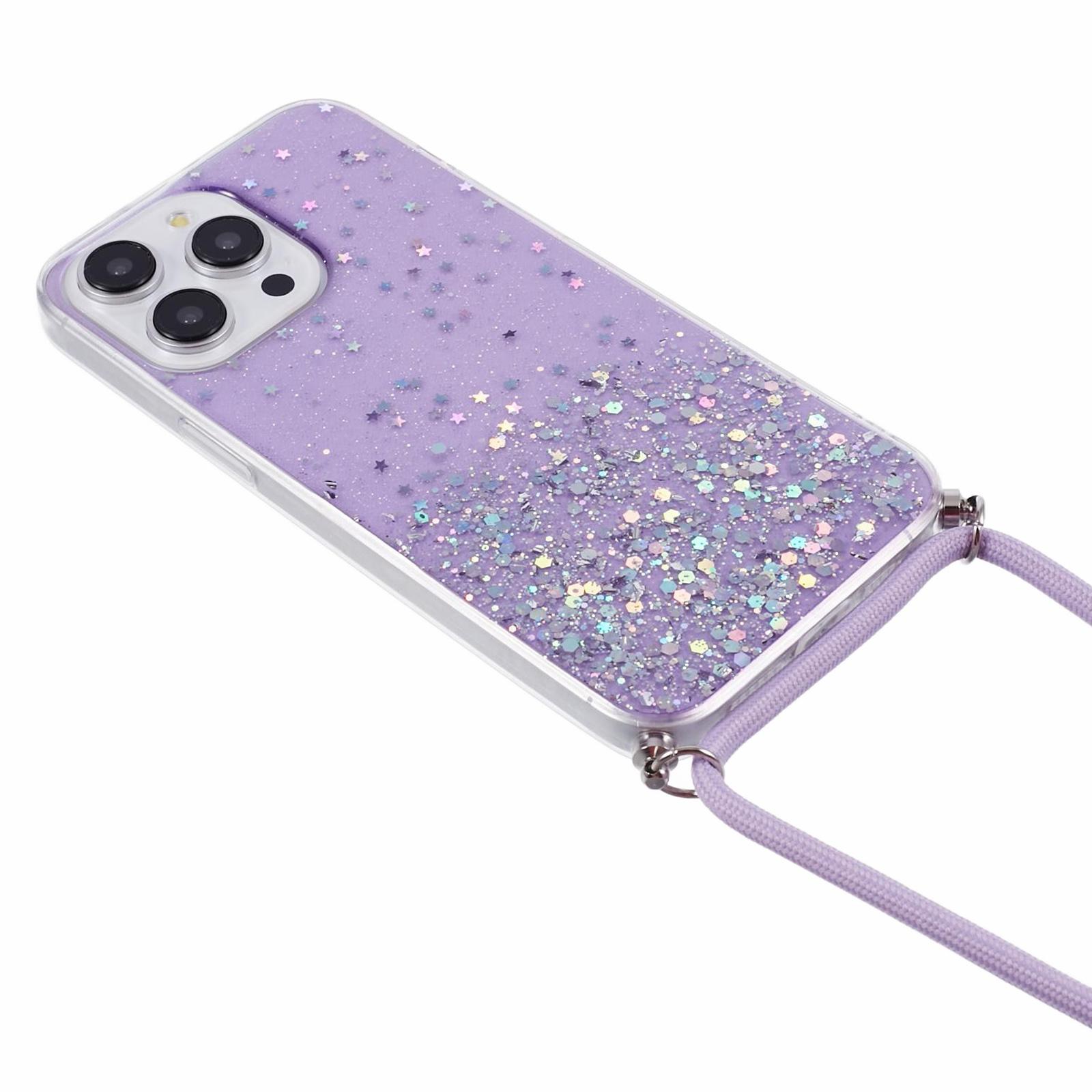 

AW Series for iPhone 14 Pro Anti-Scratch TPU Phone Cover Epoxy Phone Case with Lanyard Purple