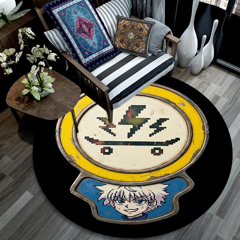 Killua Zoldyck pattern round rug,Carpet Rug for Living Room Bedroom Playroom ,Non-slip Floor Mat,Holiday Gifts and Birthday Gifts.