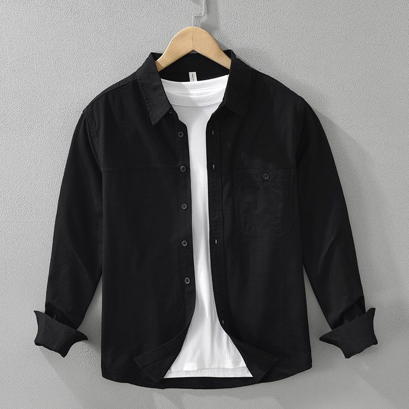 Spring & Fall Japanese Hong Kong Style Fresh Minimalist Long Sleeve Shirt Men Pink Loose Leisure All-Matching Shirt Coat Pure Cotton