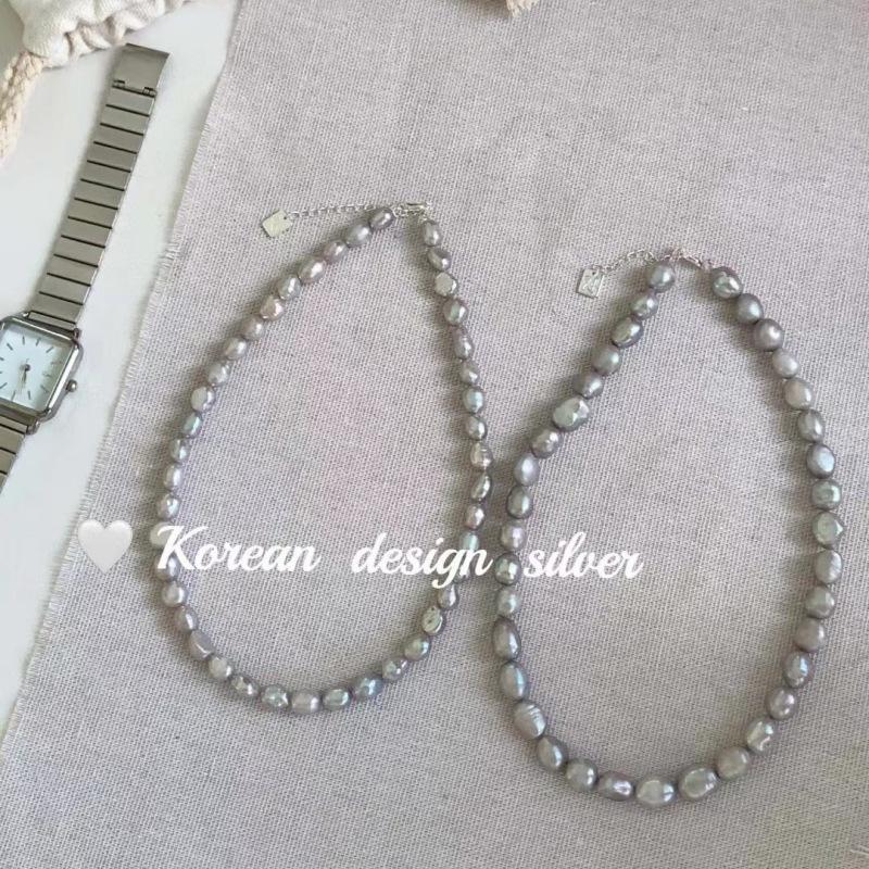 New Niche Design Simple Style Gray Irregular Baroque Pearl Necklace