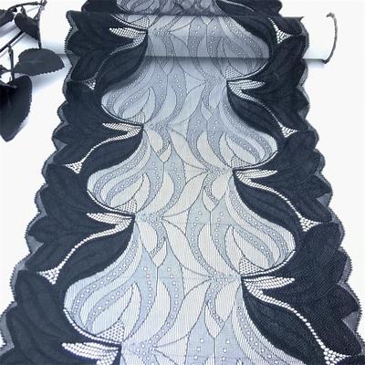 23cm Wide Black Spandex Lace, Elastic Sewing Lace Fabric for Lingerie, Bra, Underwear, Garment, Crafting