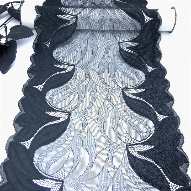 23cm Wide Black Spandex Lace, Elastic Sewing Lace Fabric for Lingerie, Bra, Underwear, Garment, Crafting