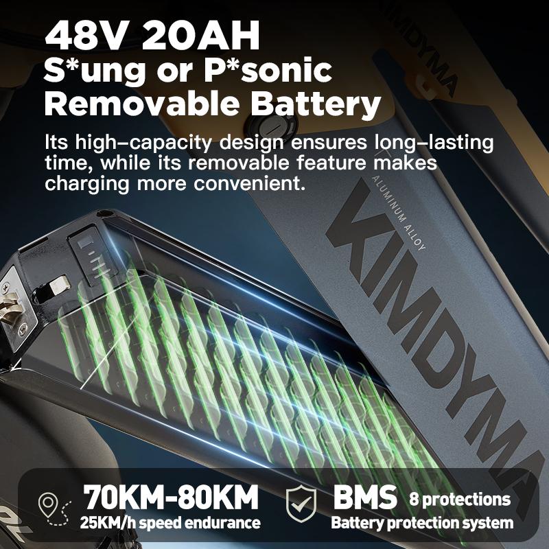 KIMDYMAKO2 E-Bike140km Range 48V 20Ah Battery, 80N.m 250W Motor, Full Suspension, 27.5" Tires, 9-Speed, LCD Display.