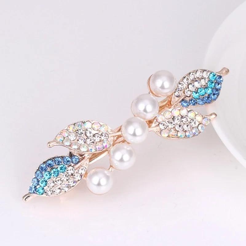 Womens Colorful Flowers Gentle Pearl Flower Hairpin Hair Accessories Womens Fashion Rhinestone Hairpin Headdress Gift
