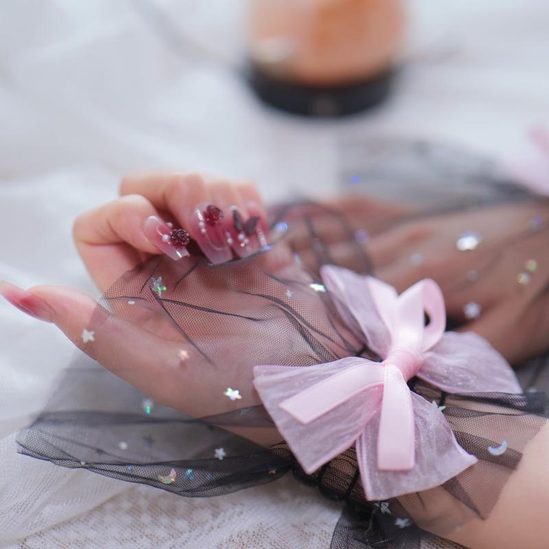 1 Pair Nail Art Tulle Photo Bow Glove Fake Pleated Cuff Manicure Photography Props Nail Tips Display Sleeve Fashion Accessories