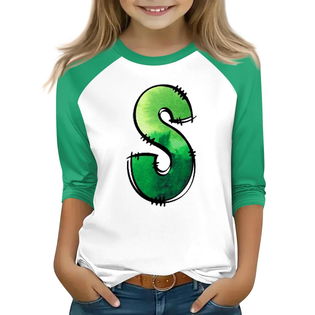 Oberteile für junge Mädchen von 4–16 Jahren, Rundhalsausschnitt, 3/4-Ärmel, T-Shirts, trendige Oberteile, Outfit-T-Shirts