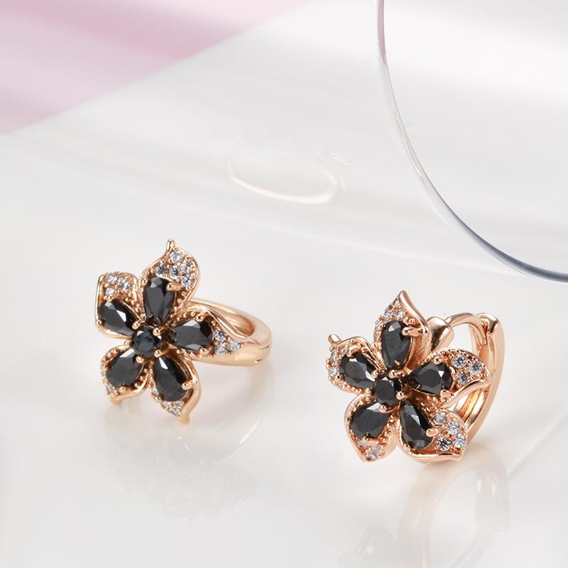 New  Rose Gold Dark Zircon Earrings Charms Loops Inlay Bling Cut Crystal Clips Ear Hoops Party Fine Jewelry For Women