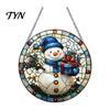 Durable Acrylic Holiday Signage Christmas 2D Hanging Ornaments, Stained Glass Style Snowman Santa Snowflake Lightweight Wall Ornaments Window