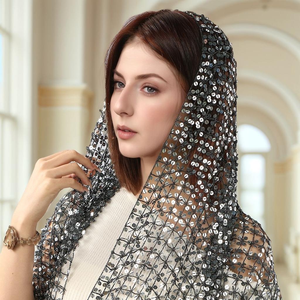 Vintage Golden Sparkle Fringe Scarf Party Shawl Women Luxury Headscarf Sequin Deco Wraps Fringed Bride Bridesmaid Wedding Cape