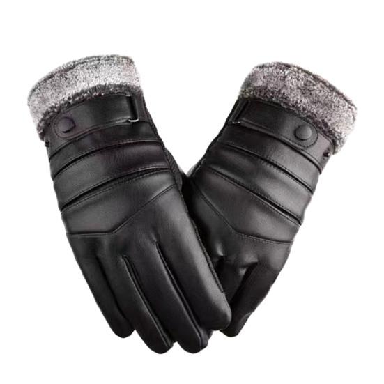 Yousheng 1 Pair Men Faux Leather Gloves Waterproof Windproof Touchscreen Fleece-Lined Outdoor Cycling Gloves Winter Cold Weather Warm Thick Thermal
