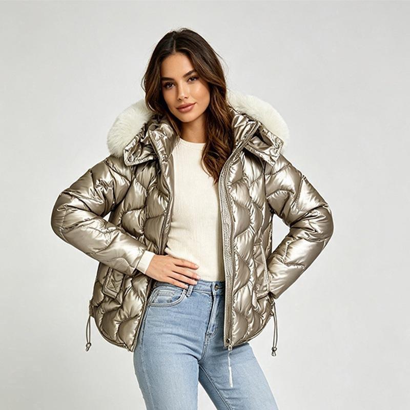 European and American winter loose glossy thickened leave-in cotton-padded jacket cotton-padded jacket black light purple champagne