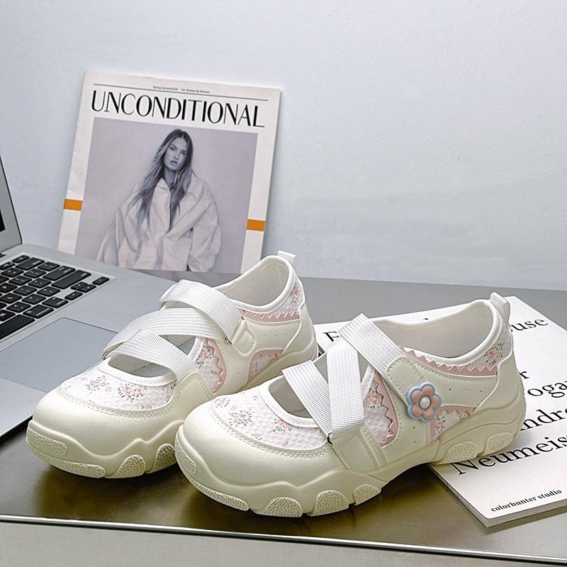 Cute Floral Ugly Cute Big Head Single Shoes New Velcro Niche Casual Breathable Height Versatile