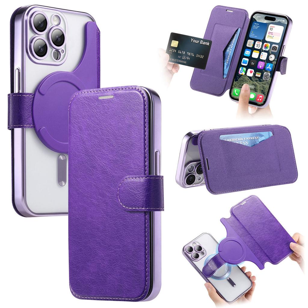 For iPhone 14 Pro Max Case Compatible with MagSafe Detachable Leather Phone Cover with Lens Film