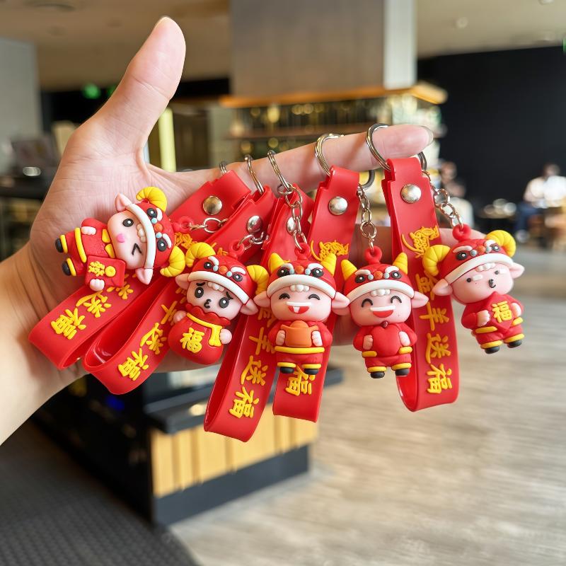 1Pcs Cute Red Cartoon Sheep Keychains With Soft Pvc Pendant Durable Wrist Strap For  Year Gifts And Bag Decorations