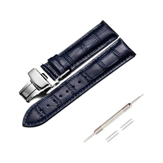 [Jumpsunfun] Watch Band D Buckle 12mm~24mm Genuine Leather Crocodile Embossed Watch Strap Calf Leather Replacement Band