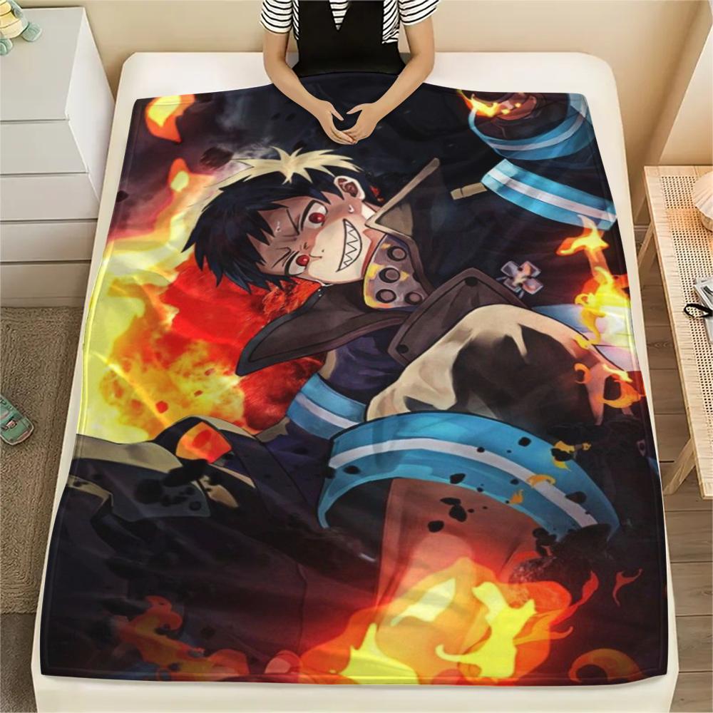 1Pc Fire Force Print Flannel Blanket, High quality Comfortable for All Seasons, Home Decor, Warmth and Comfort, Perfect for Christmas Gifts