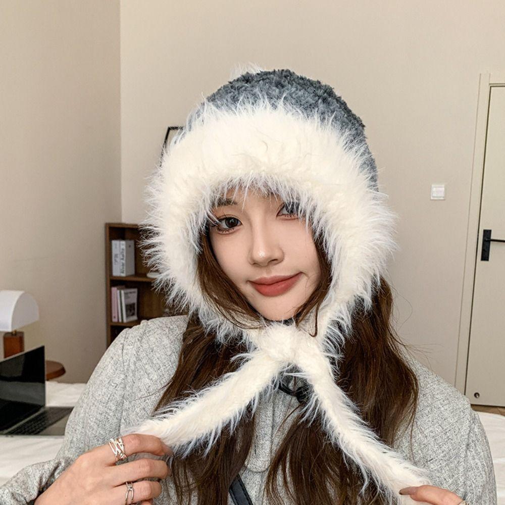 Soft Dopamine Color Beanies Cap Thicken Sweet Knitted Pullover Cap  Female