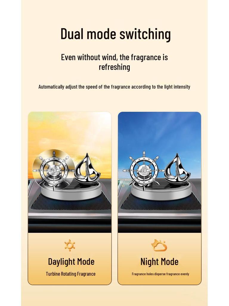 Solar Rotating Ship's Wheel Car Ornament - Aromatherapy Perfume 'May Your Future Be Bright'