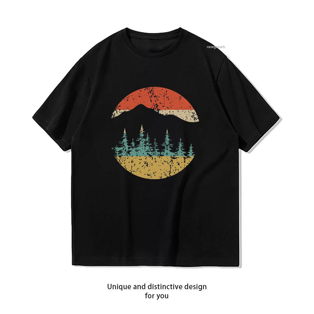 Camping Retro Mountains and Trees Outdoors Nature Lover Tshirt Summer Cotton Woman Man Graphic T Shirts Adult Oneck Tops