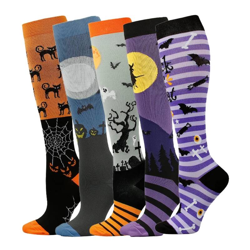 5/6 Pairs Compression Socks Varicose Veins Stockings New Pattern Calf Pressure 15-20Mmhg Men Women Work Sports Yoga Calf