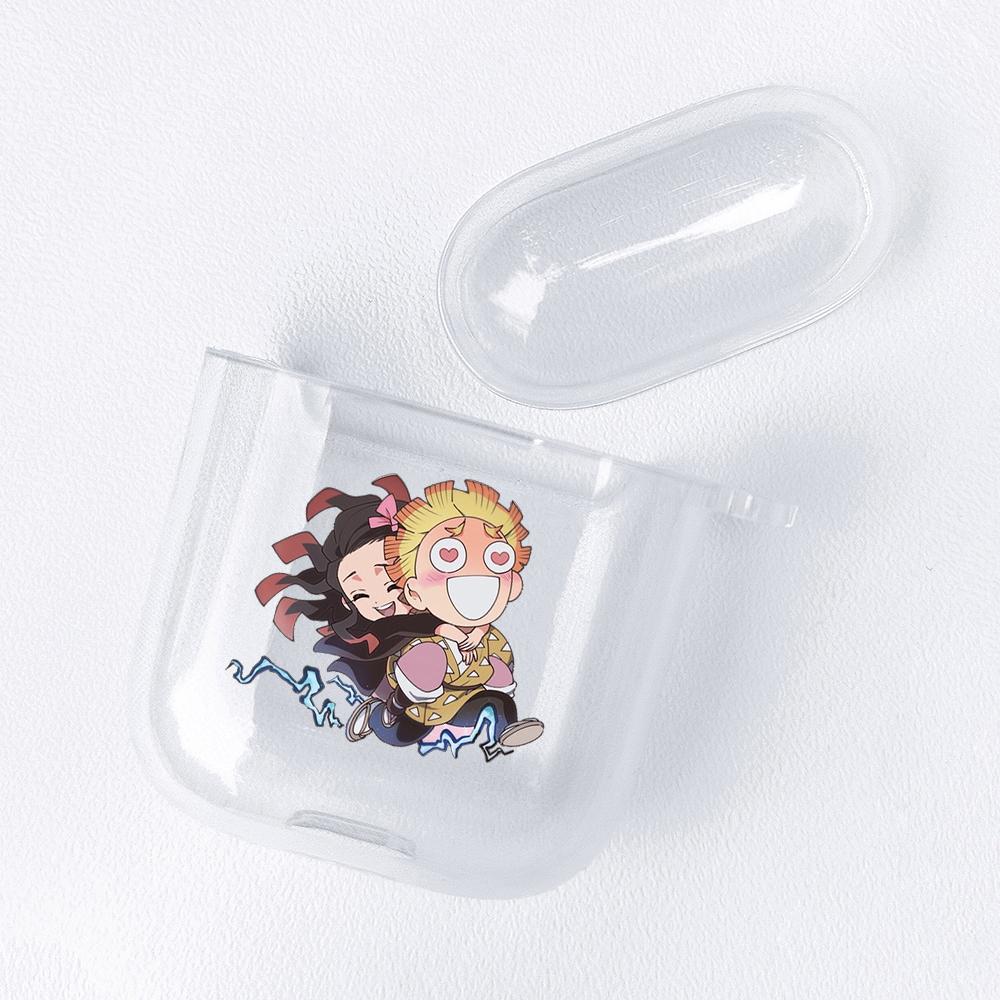 Demon Slayer Nezuko Zenitsu Tanjirou Transparent Airpods-veske for Funda Airpods 2/1-deksel Kimetsu No Yaiba Soft TPU-veske Coque