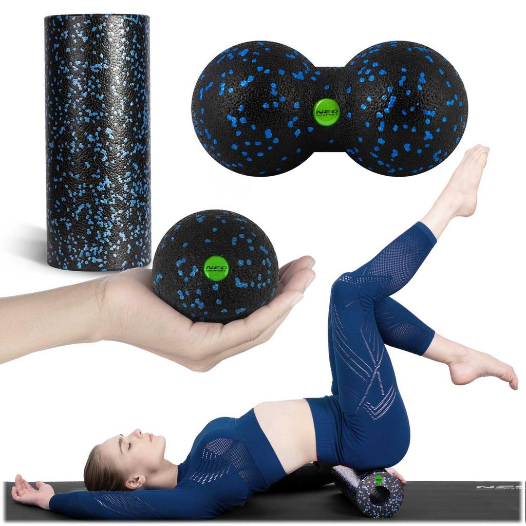 Exercise roller + ball + double massage ball set NS-998 black and blue