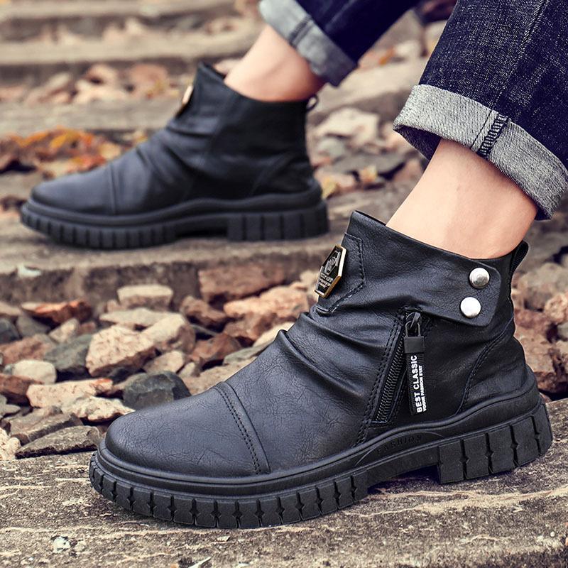 Fashion Designer Luxury Zipper Mens Boots Autumn White High Top Men Casual Shoes Black Ankle Boots Fashion Motorcycle Shoes For Men