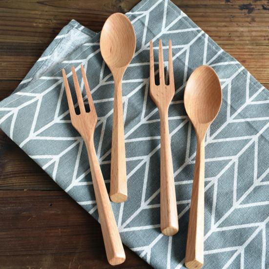 Wooden Spoon Practical Retro Fine Workmanship Japanese Style Anti-slip Fork Cutlery