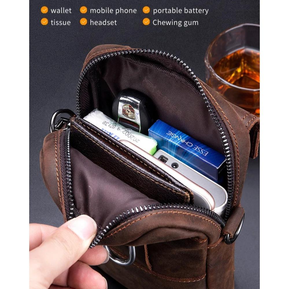 BULLCAPTAIN Men's Genuine Leather Crossbody Phone Bag Vintage Cowhide Mini Shoulder Bag Casual Travel Sling Pouch Waist bag