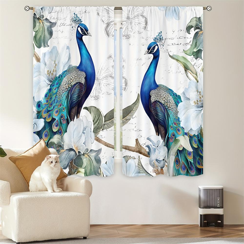 Flore de animale de păun auriu de epocă Perdele pentru fereastră Jaluzele pentru camera de zi Dormitor pentru copii Baie Chicinetă Ușă Decor 2 buc