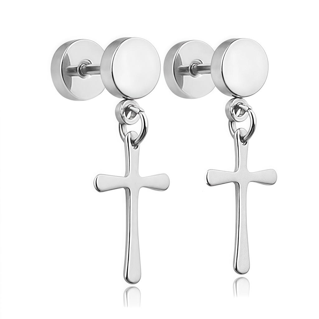1Pair Small Cross Black Stainless Steel Stud Earring Piercing for Women Male Minimalist Jewelry Y2k Decorations Trend Vintage