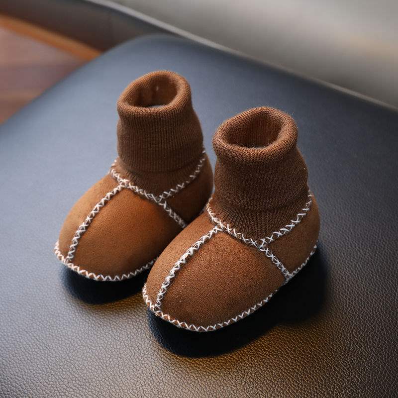 Fur Integrated Baby Shoes and Socks Warm Thick Autumn and Winter Baby Soft Soles Do Not Fall Off Toddler Shoes Newborn 0-6-12