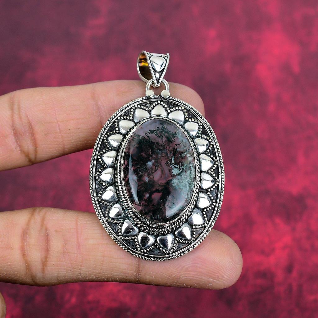 Mossagathänge, Ädelstenssmycken 925 Sterlingsilverhänge, Gåva till kvinnor Handgjort hänge