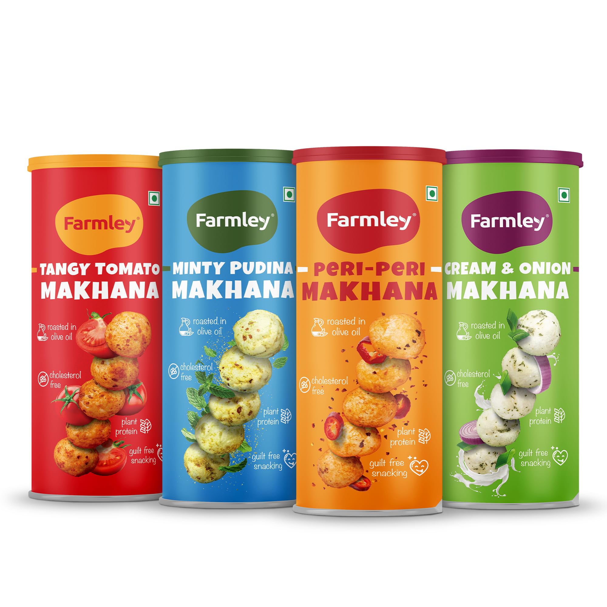 

Farmley Flavoured Roasted Makhana I 308 gram, (Pack of 4, 77 g each) I Healthy Party, Namkeen Snacks, Puffed Makhana Snacks Peri Peri, Tangy Toma