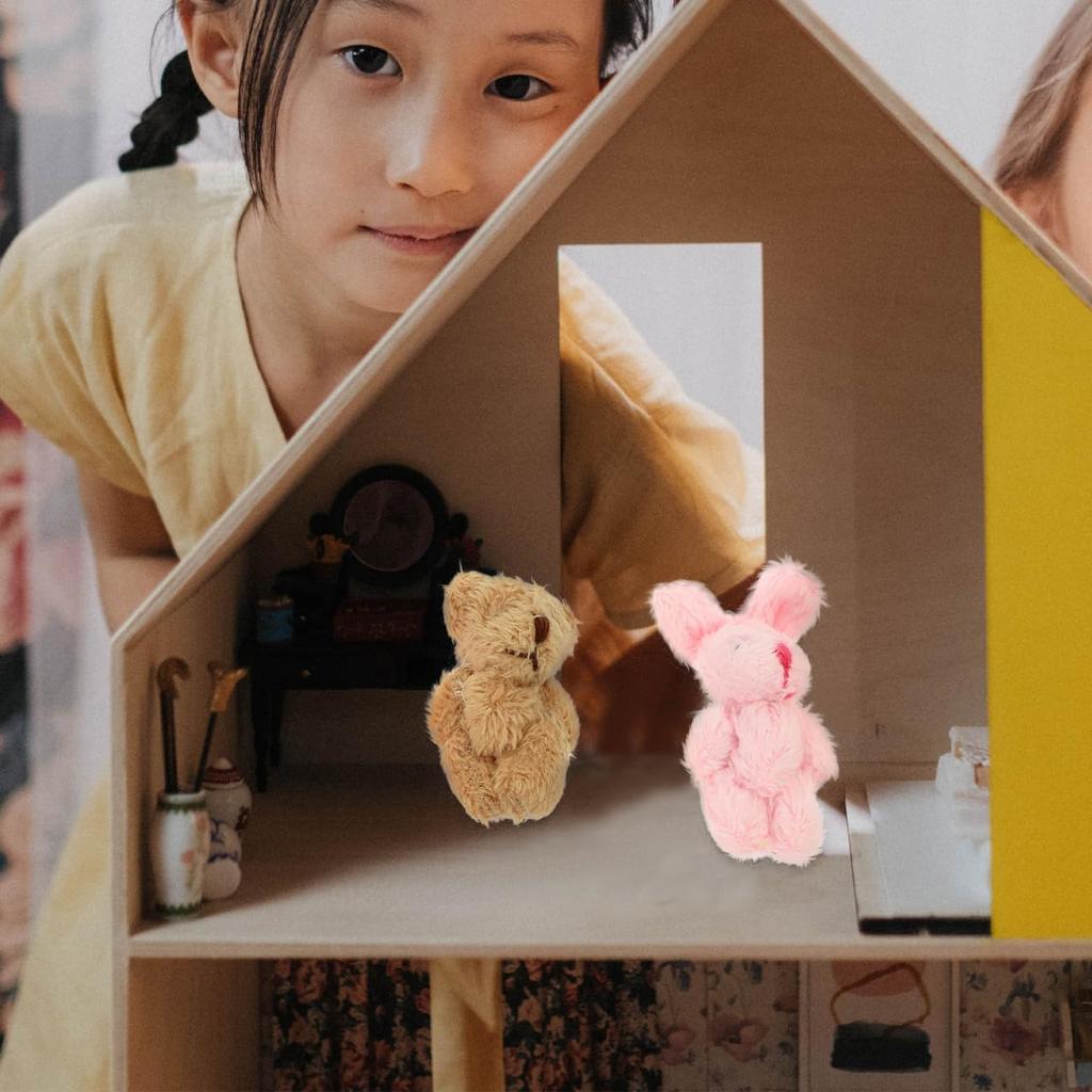 Homoyoyo Miniature Plush Toys - Bear & Rabbit Set of 5 (4.5cm) - Cute Dollhouse Dolls, Mini Bears, Teddy Bears, Decorative Parts, Handmade Gift