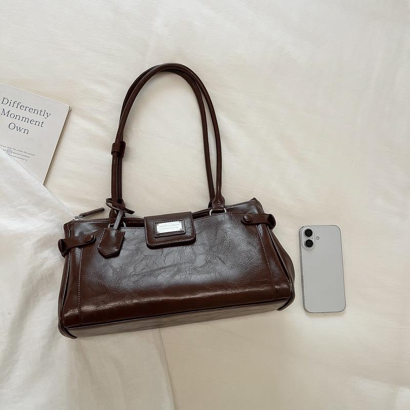 Vintage Retro Leather Baguette: High-capacity Lock Briefcase Handbag