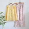 Cotton Long Sleeve Pajama Set With Lace Trim Round Neck Comfortable Sleepwear Women Fall