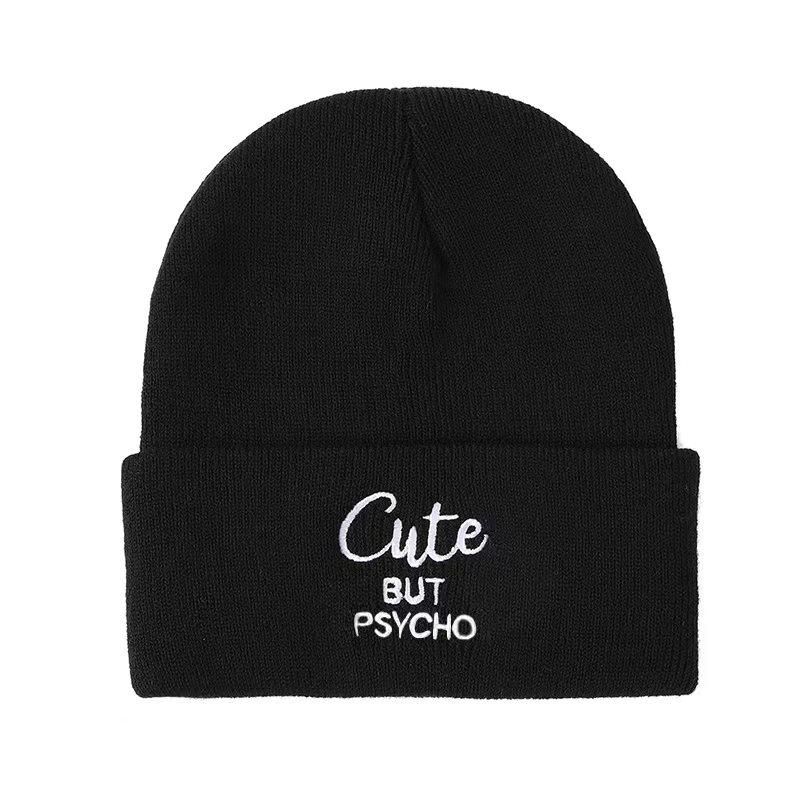 Vintage Letter Embroidery Knit Cap Winter Warm Unisex Beanie Hip Hop Fashion Men Daily Hat