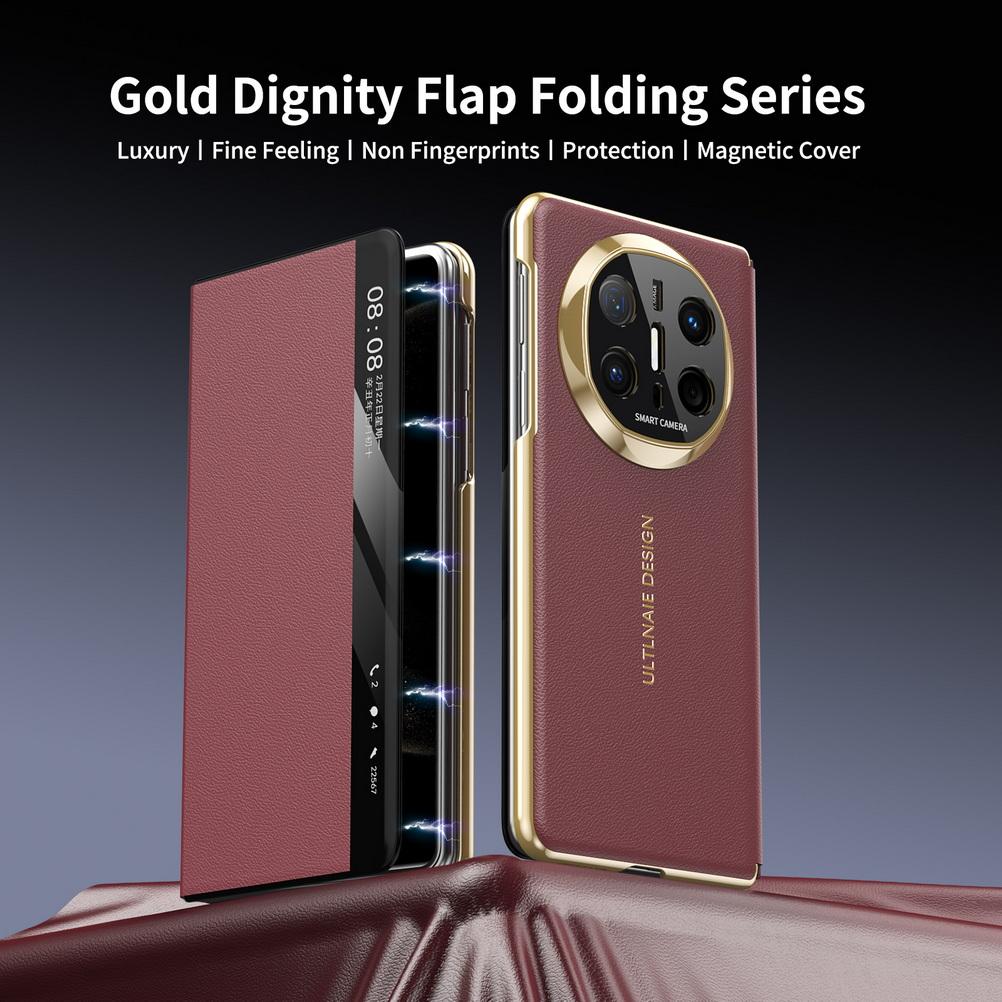 

Smart Leather Galvanized Gold-toned Built-in Magnetic Protective Case For Huawei Mate X6 mate x5 x3 Lens Protect Cover Huawei Mate X5