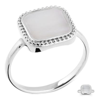 Gümüş Yüzük 'Bilgelik' sedefli gümüş (rodyum) - 12x12mm