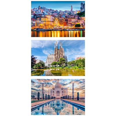 MISITU Micro Piece Jigsaw Puzzle, 150 Pieces, Puzzle with Postcard, Landscape, Building, Town, Water, Portugal, Sagrada Familia Cathedral, Taj Mahal