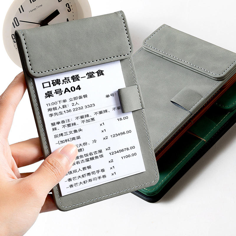 Restaurant Menu Clipboard A6 Writing Pad PU Leather Clipboard Mini Paper Tablet Conference Folder Colorful A6 Bill Clip